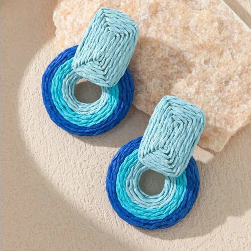 Raffia‎ round earrings rattan hoop